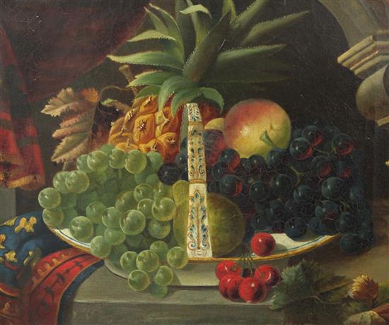 19th century English School Still life of fruit in a pottery dish 34 x 41cm